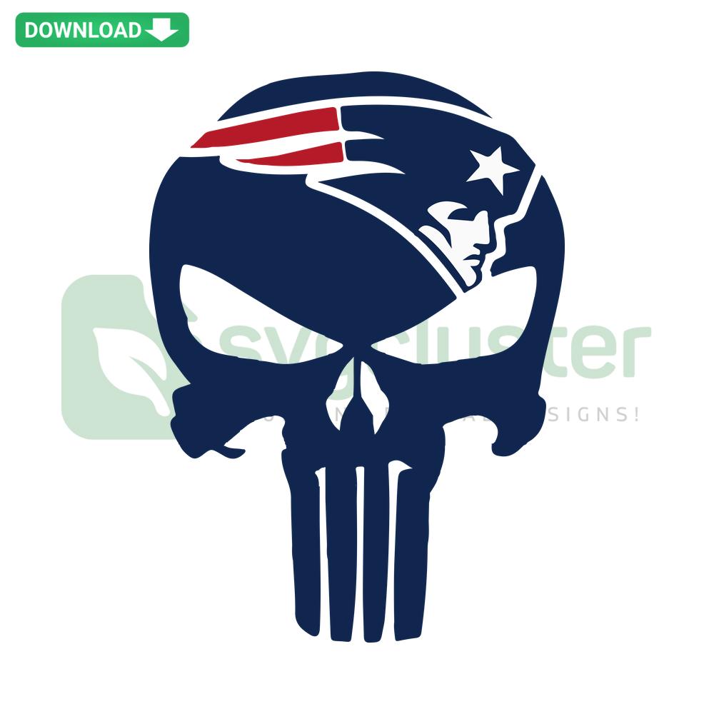Patriots Punisher Skull SVG, Vector Design: Unique skull with New England Patriots theme, digital download for crafts.
