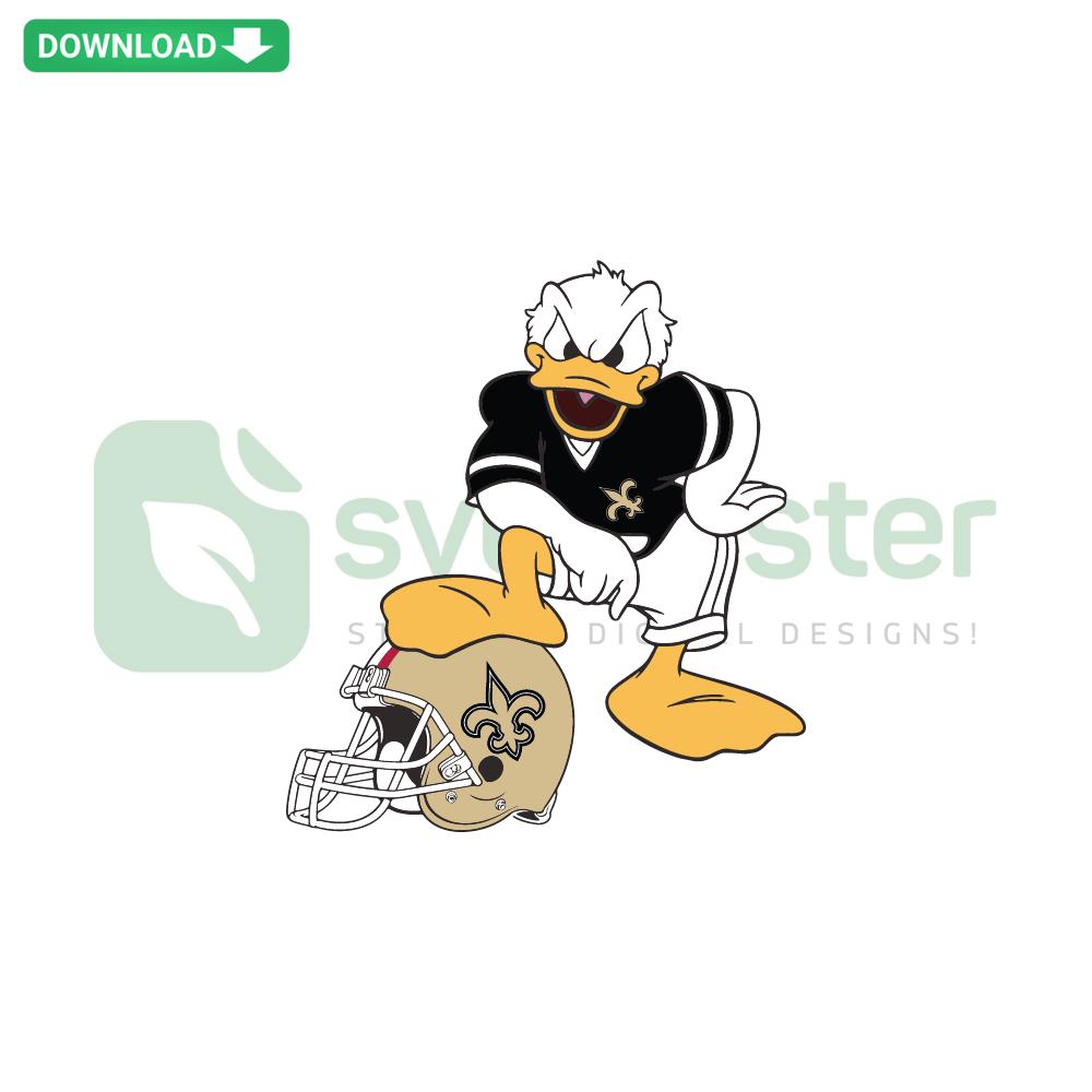 Donald Duck in New Orleans Saints gear SVG, perfect for Saints fans, SVG files for commercial use, cartoon character design.