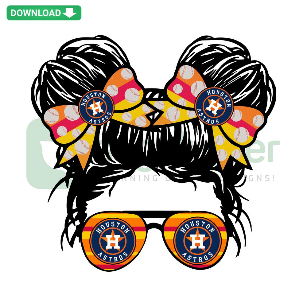 Houston Astros Messy Bun SVG: Digital vector graphic of a baseball-themed messy bun with Astros logo, perfect for crafting.
