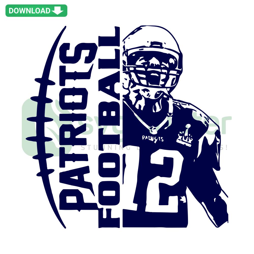 Tom Brady Patriots Football SVG with Jersey Number, Instant Digital Download, New England Football Art for Cricut Projects