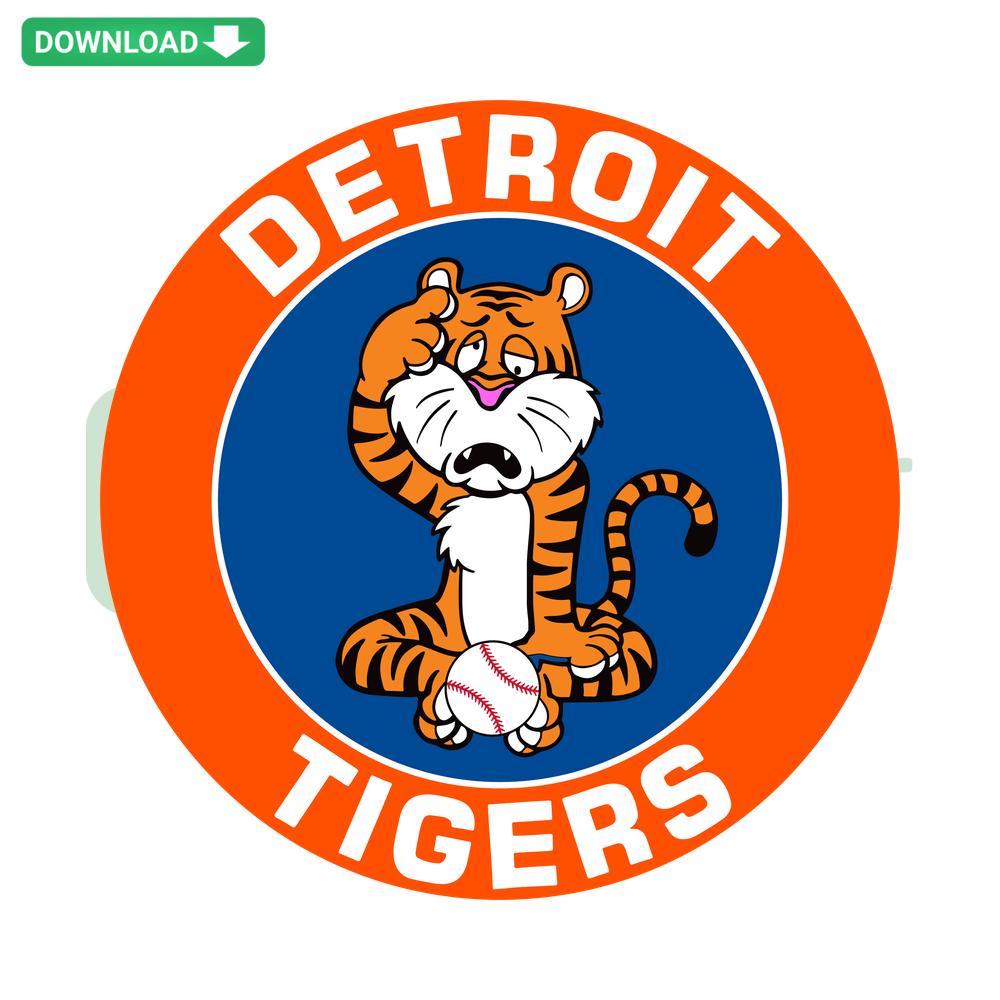 Humorous Detroit Tigers Baseball SVG Design, Instant Download; Features Vintage-style Tiger Mascot & Baseball Graphics. Perfect for Crafts.