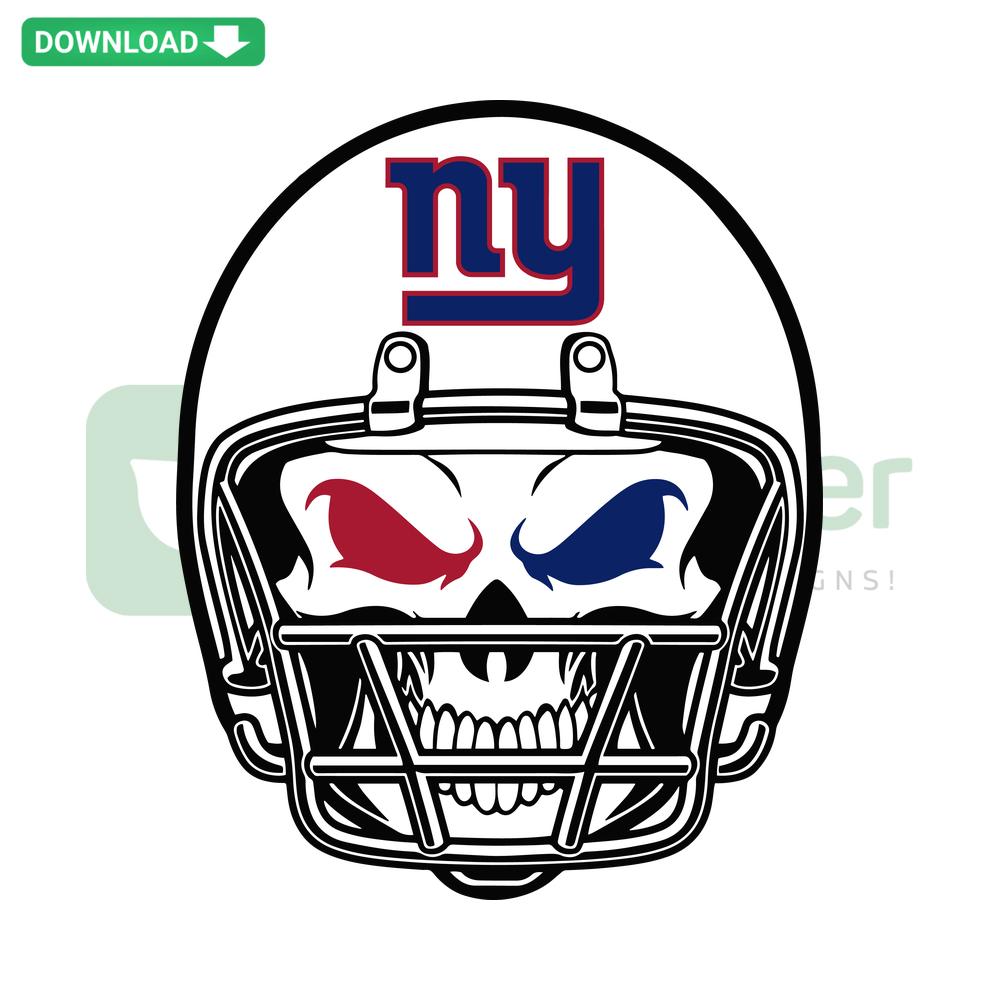 New York Giants Skull Helmet SVG, high-res digital download, intricate helmet design, blue and white colors, sports-themed graphic.
