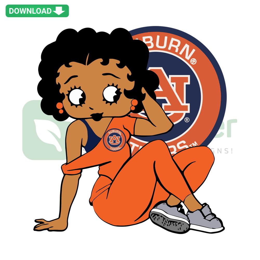 Auburn Tigers Betty Boop SVG, digital download, perfect for cards, featuring Betty Boop in Auburn team colors and logo.
