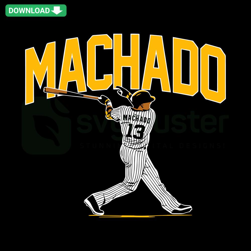 Manny Machado Slugger Swing San Diego Padres SVG Design, Stylish Baseball Clipart Download for Cricut, Perfect for Padres Fans.