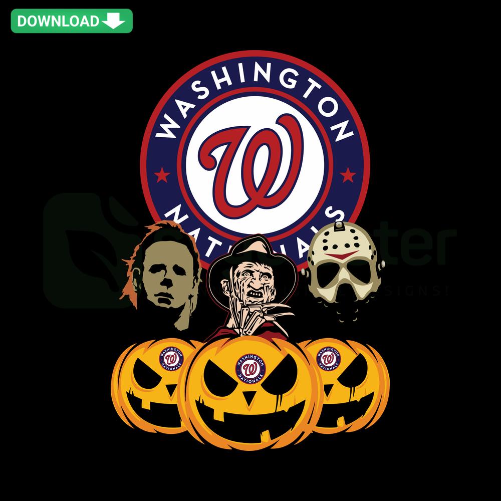 Washington Nationals Halloween Pumpkin Horror SVG, spooky movie-themed design, commercial use, baseball jack-o'-lantern outline.