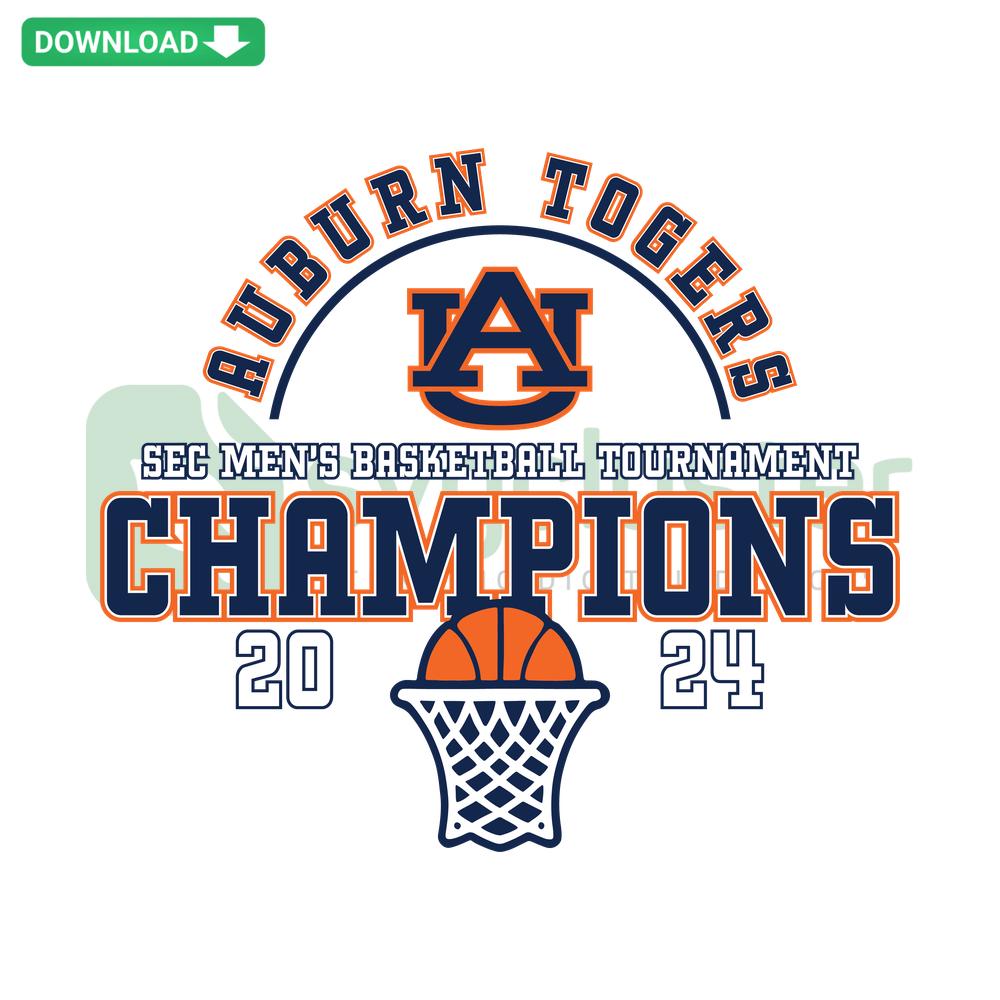 Auburn Tigers 2024 SEC Basketball Champions SVG design, instant download, featuring team logo and tournament trophy in bold colors.