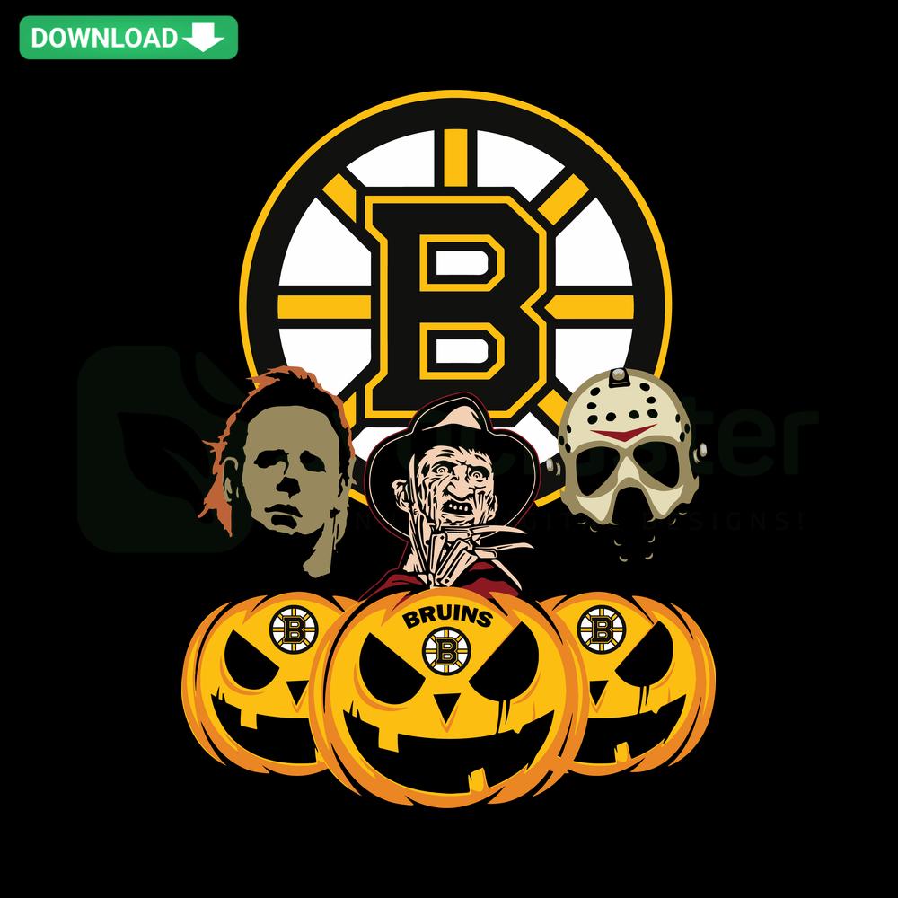Boston Bruins Halloween pumpkin SVG featuring horror movie theme, ideal for download. Perfect for fans and crafters.