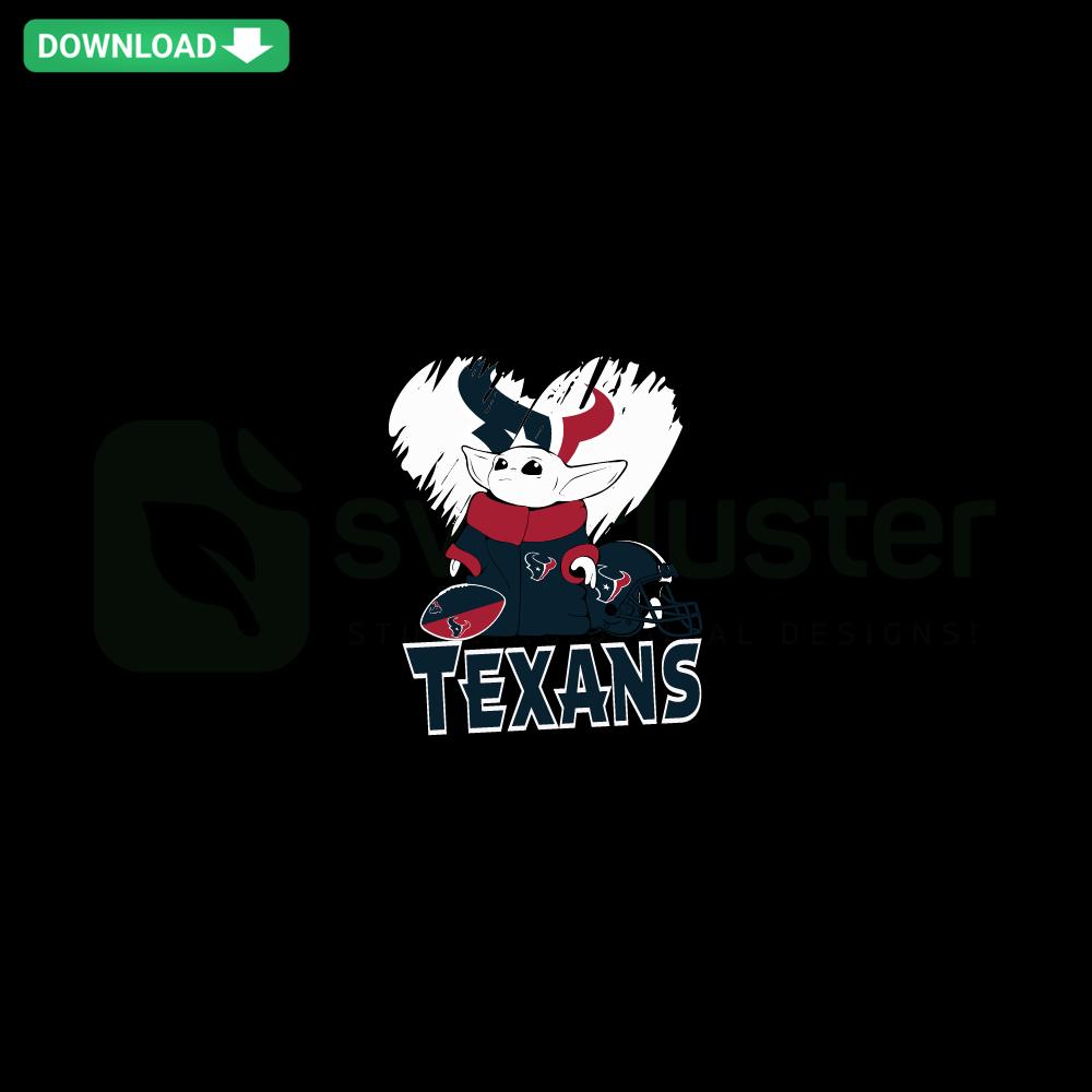 Baby Yoda Love Houston Texans SVG, featuring cute Baby Yoda holding a Texans logo, digital download for SVG images fans.