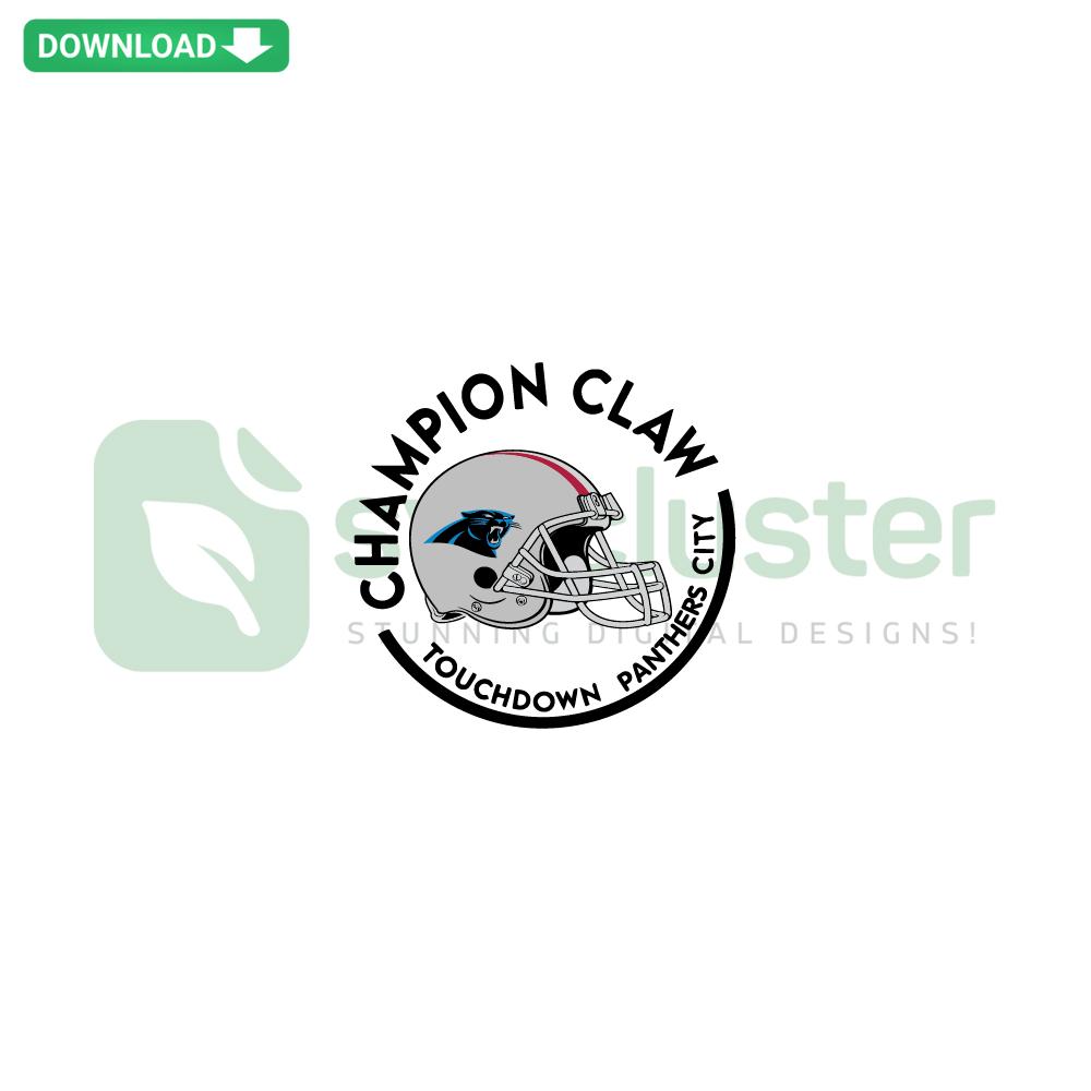 Champion Claw Touchdown Panthers City SVG with stylized panther claw, dynamic city skyline; vibrant SVG clip art for sports fans.
