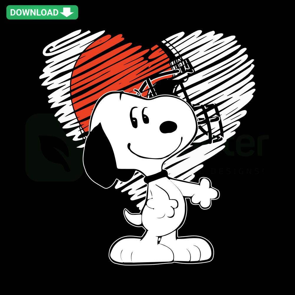 Cute Snoopy wearing Cleveland Browns attire inside a heart shape, perfect SVG design for scrapbooking and DIY projects.