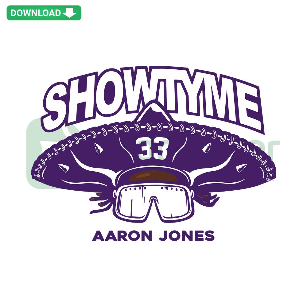 Aaron Jones Showtyme Minnesota Football SVG, digital design featuring player illustration, text, and team colors for printable use.