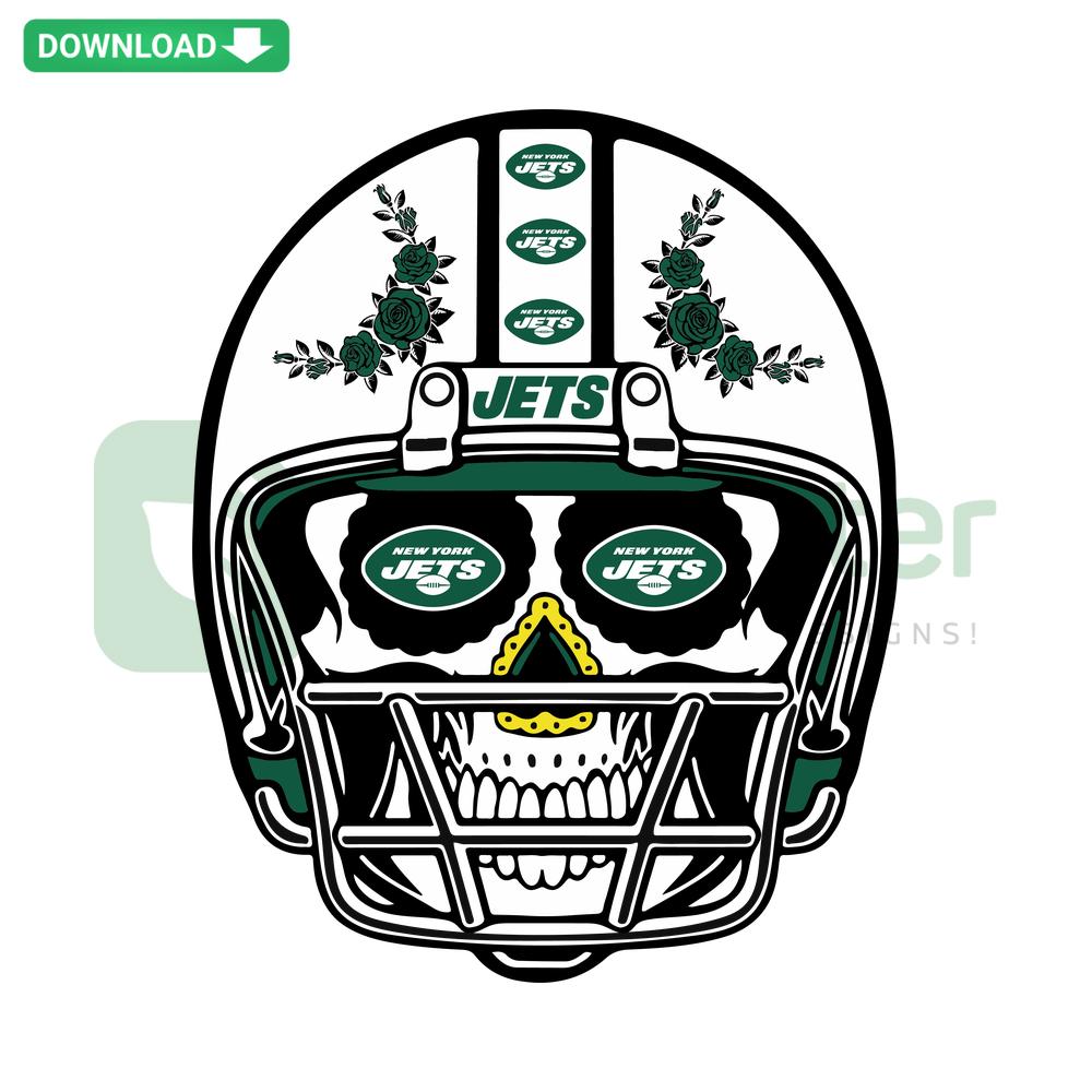 Sugar Skull Jets Helmet SVG Download: Colorful Día de los Muertos NFL design, perfect for t-shirt crafting, instant digital file.