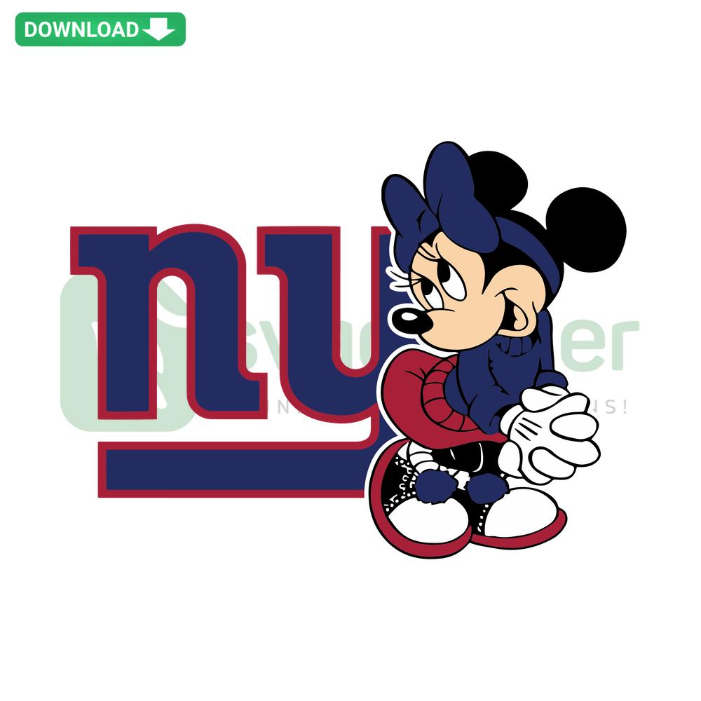 New York Giants Minnie SVG, cute Minnie design in Giants colors, printable craft SVG, digital download for DIY projects.