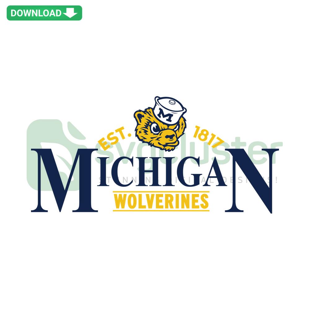 Vintage Michigan Wolverines NCAA Football SVG Clip Art featuring classic helmet design, ideal for crafting and digital designs.
