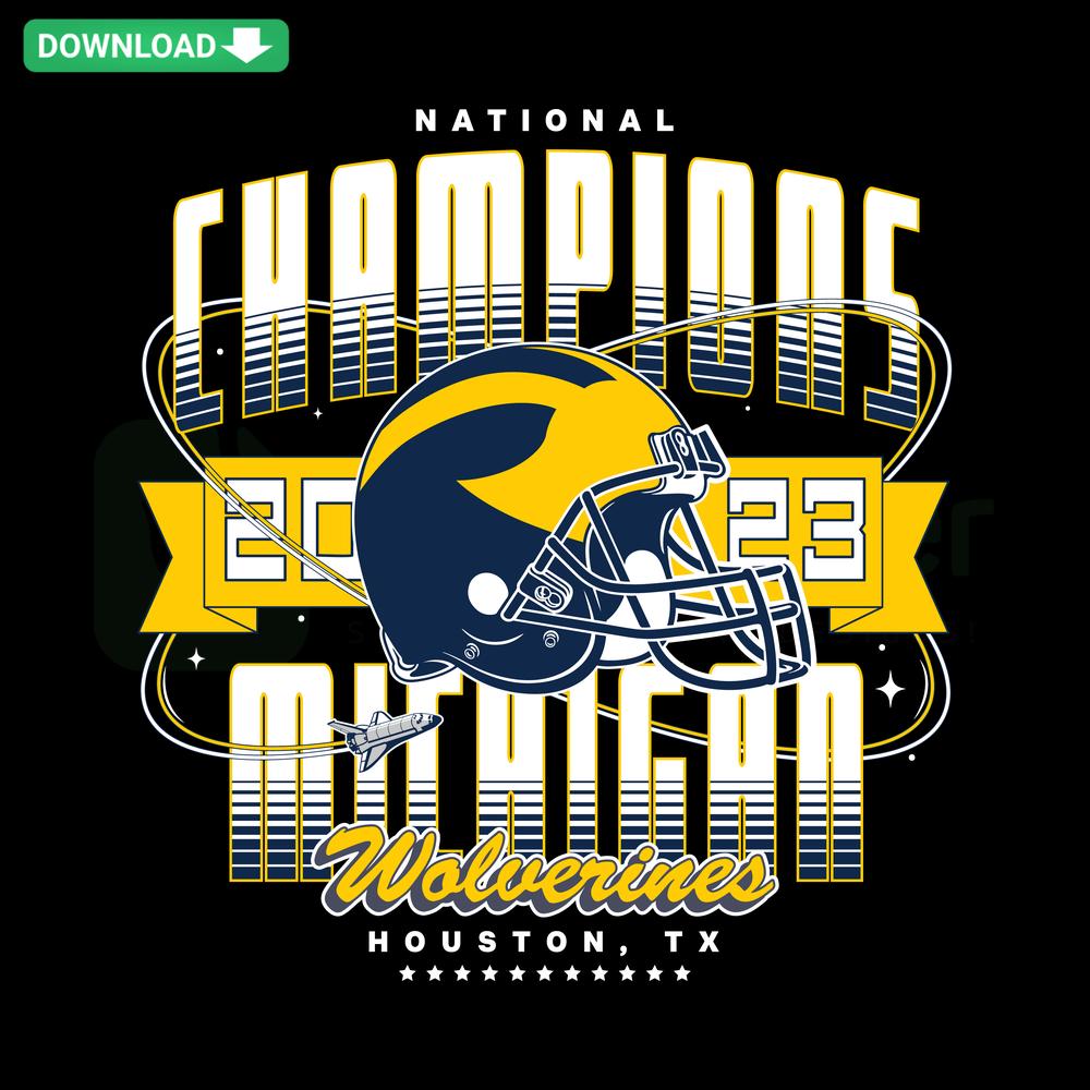 Editable SVG for Cricut featuring National Champions Michigan Wolverines Helmet design in blue and yellow.
