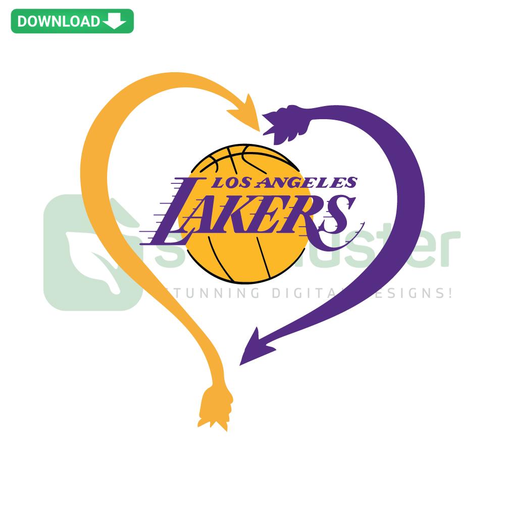 Los Angeles Lakers Heart SVG Digital Download, vibrant purple and gold logo, perfect for DIY projects, SVG Cut Files.