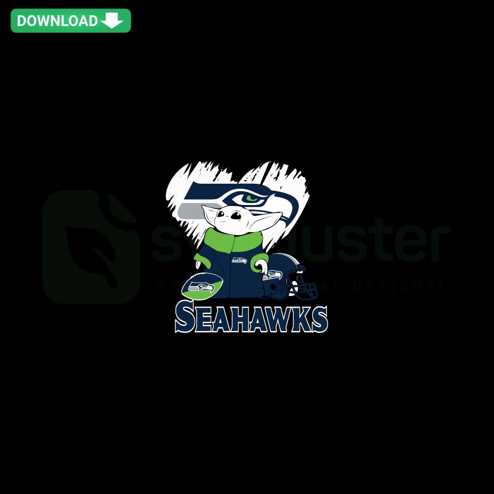 Baby Yoda hugging Seattle Seahawks logo, SVG download, perfect for commercial use, fan merchandise, NFL team graphics.