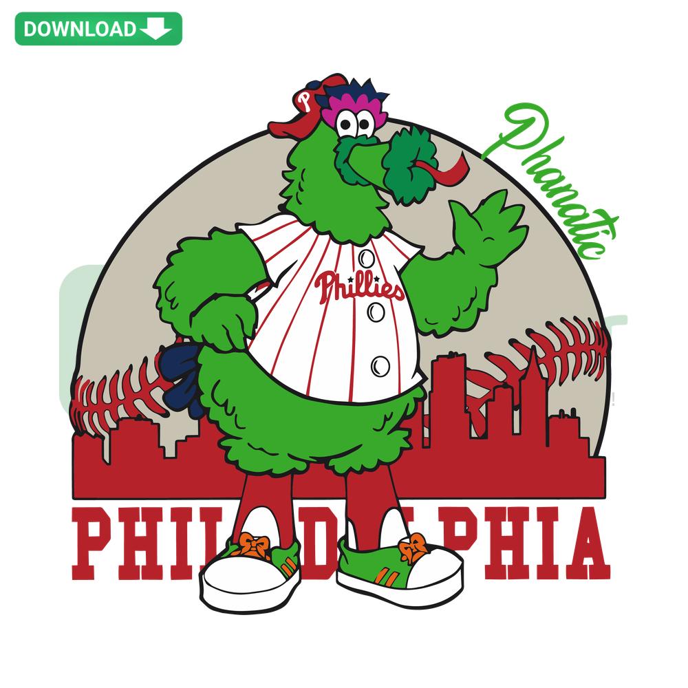 Vintage Phillie Phanatic cartoon baseball SVG, perfect for Cricut crafting; SVGCluster digital asset for DIY projects.