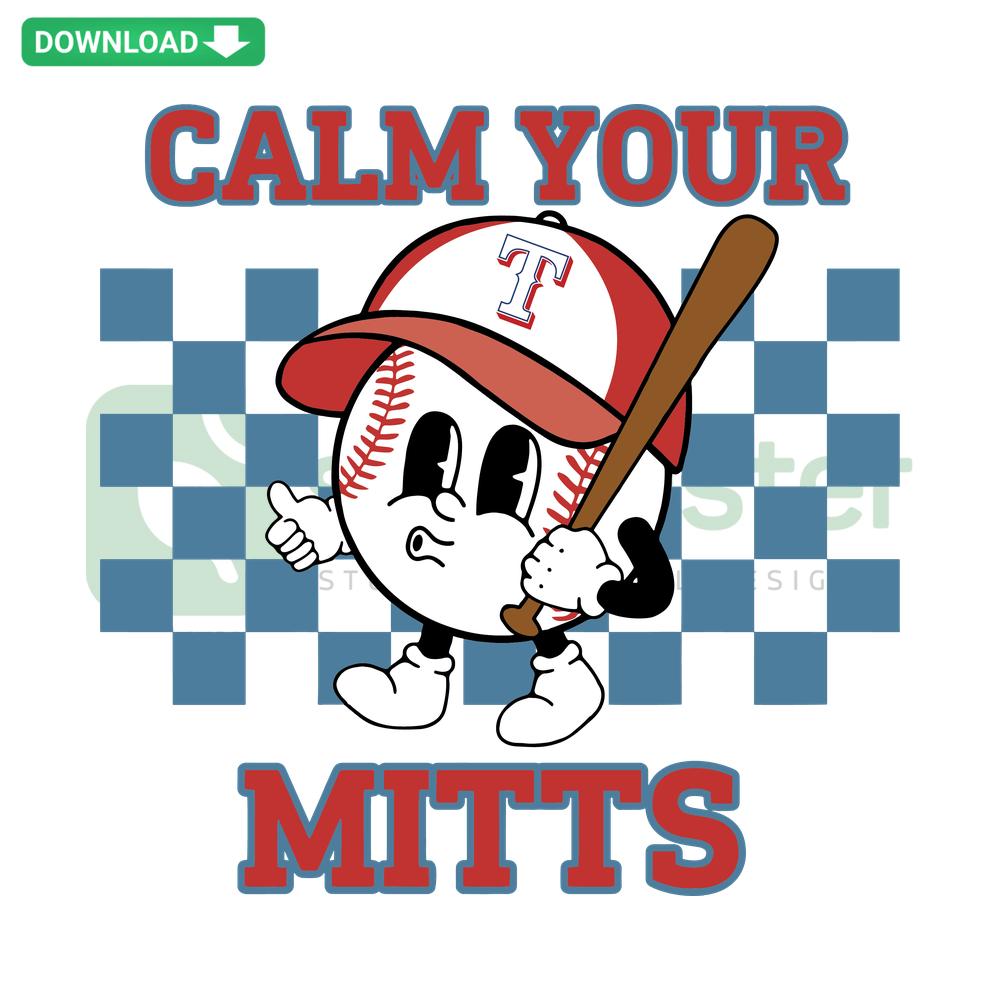 Texas Rangers Baseball Calm Your Mitts SVG Design, Scrapbooking Digital Download, Team Logo, Red and Blue Elements