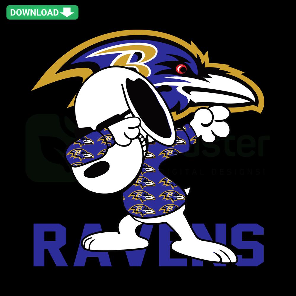 Snoopy dabbing in Baltimore Ravens gear SVG, printable SVG file, perfect for Ravens fans and dabbing enthusiasts.