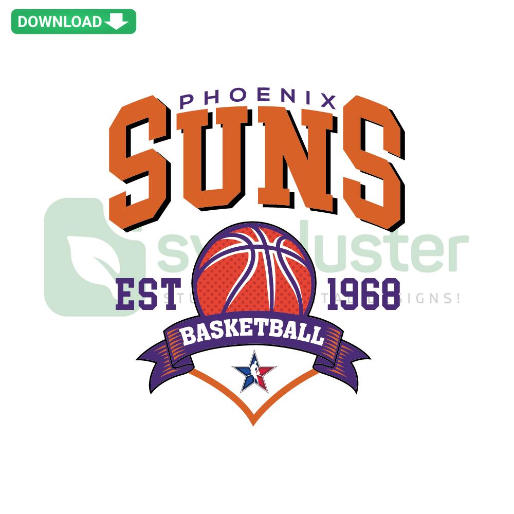 Phoenix Suns Basketball SVG 1968 design; vintage style; perfect for T-shirts; digital download; fan merchandise; sports graphics.
