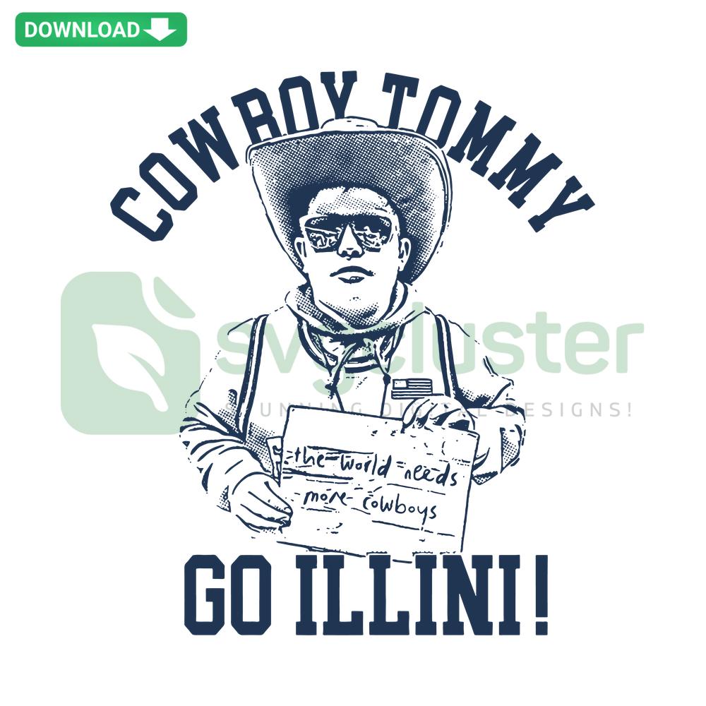 Cowboy Tommy Go Illini NCAA SVG, digital download, featuring Illinois team colors and mascot, printable sports-themed design.