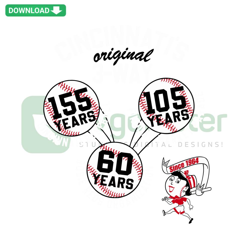 Original 3 Way Celebrating 60 Years Rosie Reds SVG - Vintage lettering, baseball embroidery design, wall art SVG files.