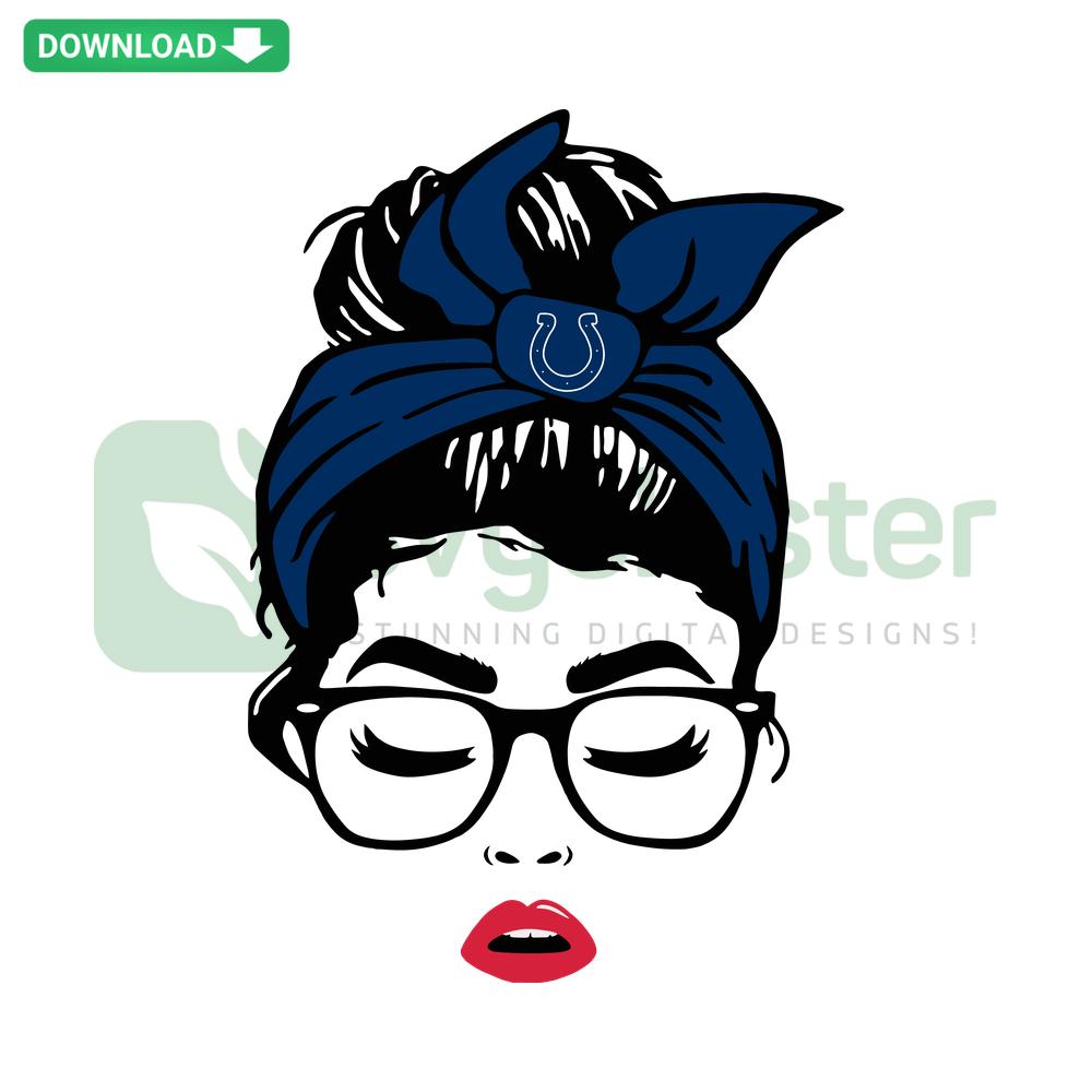 Indianapolis Colts Football Team Messy Bun Girl SVG, perfect for sports fan designs, SVG Design Resources.