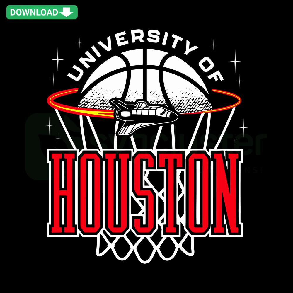 Retro Houston Cougars Basketball Rocket SVG; vintage sports design, digital printable, red rocket icon, university mascot logo.