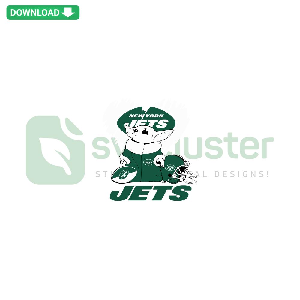 Baby Yoda Love New York Jets SVG, cute cartoon character with team logo, perfect for crafts, digital download, SVG patterns.