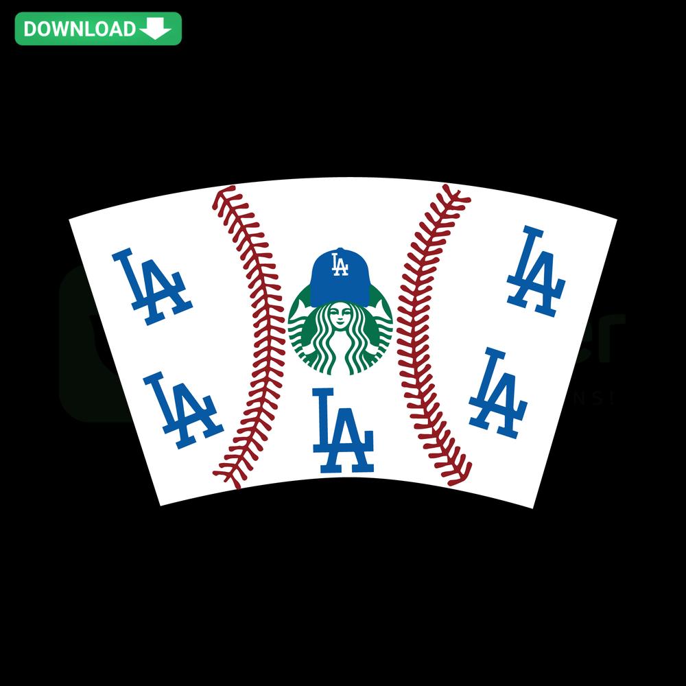Los Angeles Dodgers Starbucks cup wrap SVG, blue logo design, instant download for designers, sports-themed digital product.