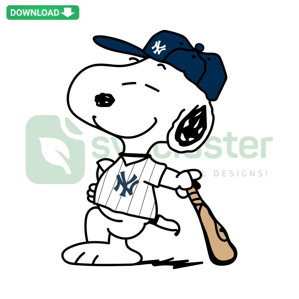 Snoopy New York Yankees Baseball SVG: Charlie Brown's dog in Yankees cap, printable digital asset, perfect for fans.