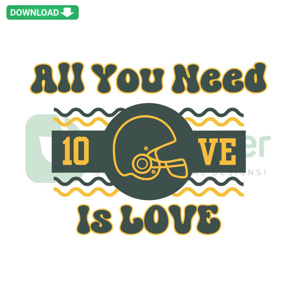 Packers football player SVG with All You Need Is Love helmet, perfect for wall art. Ideal SVG files for sports fans.