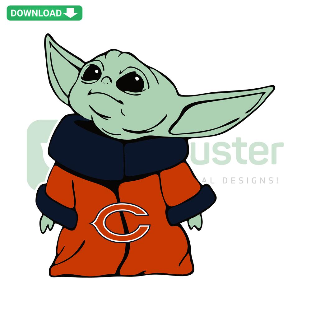 Chicago Bears Baby Yoda SVG: Adorable Star Wars-inspired NFL graphic, perfect for sports fans and creative design use.