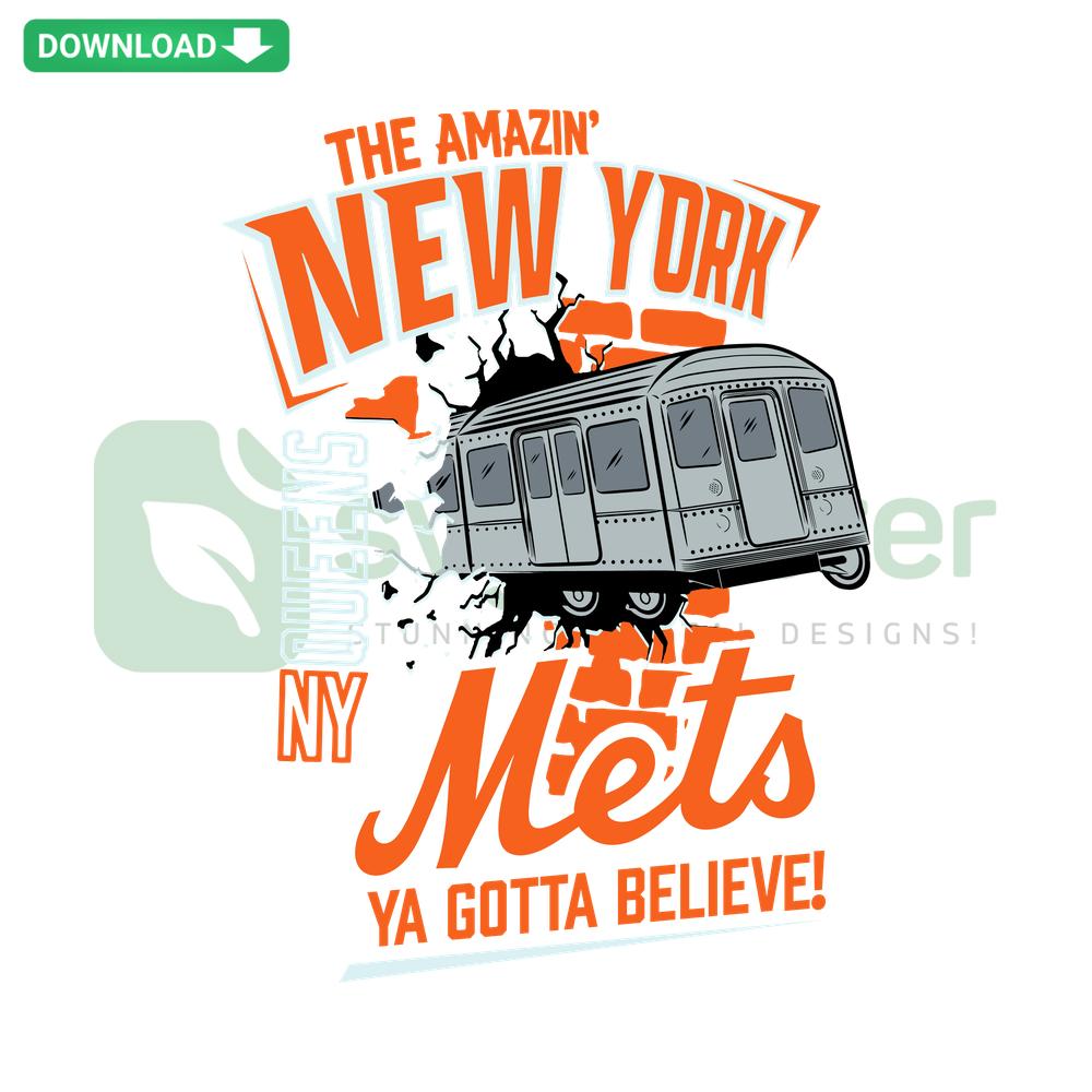 New York Mets Baseball SVG design featuring Train To The Game theme, perfect for custom SVG files and sports fans.