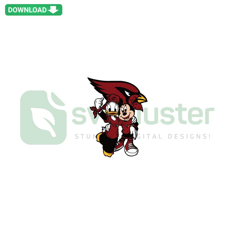 Minnie Mouse & Daisy Duck Arizona Cardinals SVG, instant download for Cricut, featuring Disney characters in Cardinals gear.