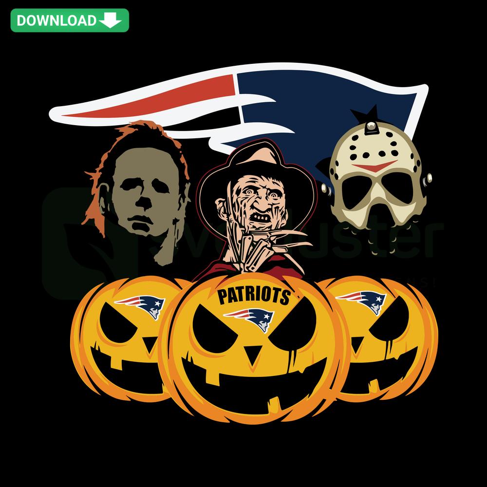 Halloween Horror Movie Pumpkin Patriots Logo SVG featuring a spooky pumpkin, eerie elements, and sinister typography, SVG Clip Art.