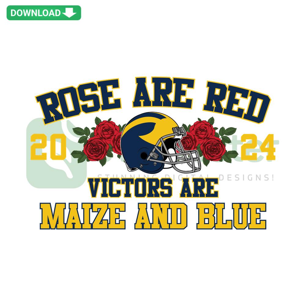 Roses Are Red Victors Are Maize And Blue Michigan SVG, Cricut-ready design with UM Wolverines theme for crafting projects.