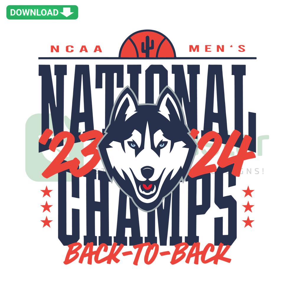 UConn Mens Basketball Back To Back NCAA SVG, digital download featuring bold typography and championship graphics.