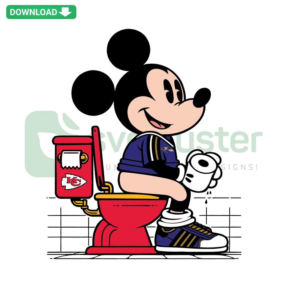 Mickey Mouse dressed in Baltimore Ravens and Kansas City Chiefs colors, SVG, digital printable file.