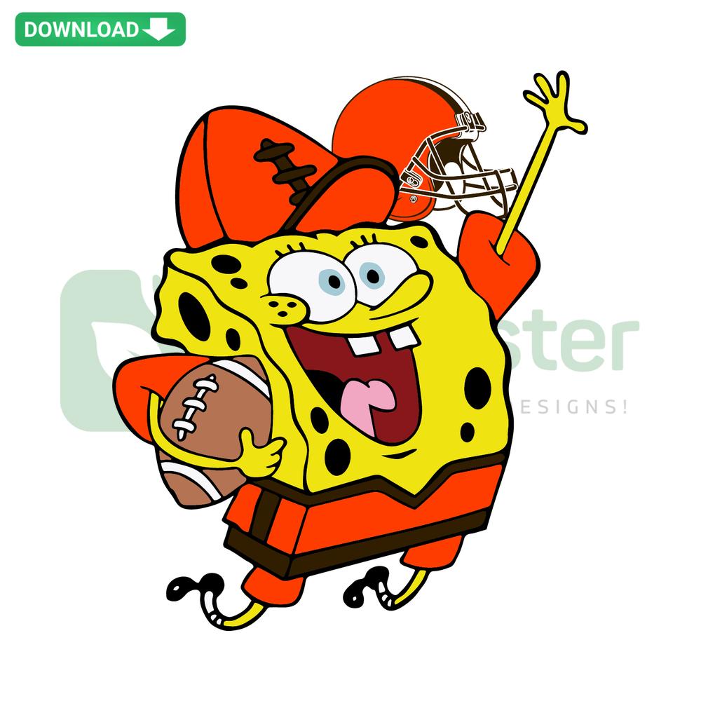 Cleveland Browns Spongebob SVG; Spongebob holding football with Browns helmet; digital download; SVGCluster.