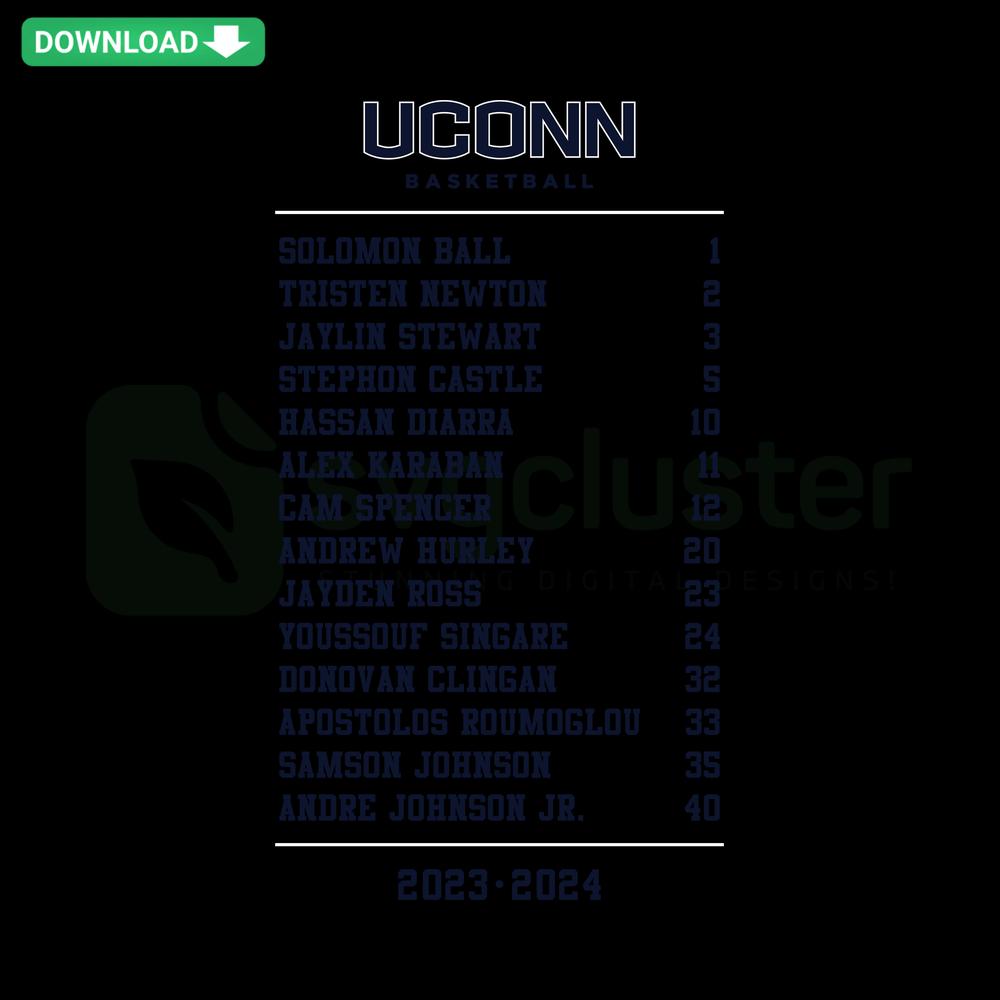 UConn Huskies Basketball Player Names SVG Download, Design Resource for Designers