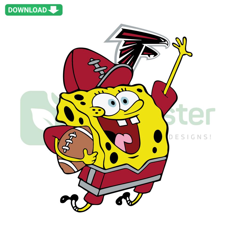 Atlanta Falcons Football Spongebob SVG featuring Spongebob wearing Falcons gear, custom SVG files for Cricut and Silhouette crafts.