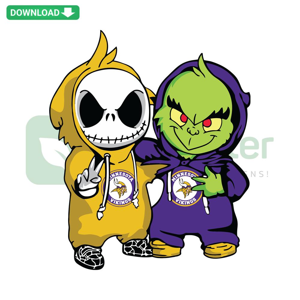 Jack and Grinch Minnesota Vikings SVG, Downloadable Design, NFL Christmas SVG, Vikings Fans Art, Holiday Sports Digital Design