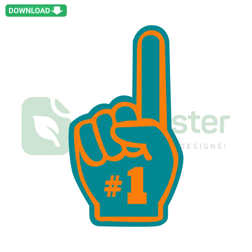 Miami Dolphins Number 1 Finger SVG for T-Shirts, vibrant team colors, perfect for custom apparel designs, sports fan graphics.