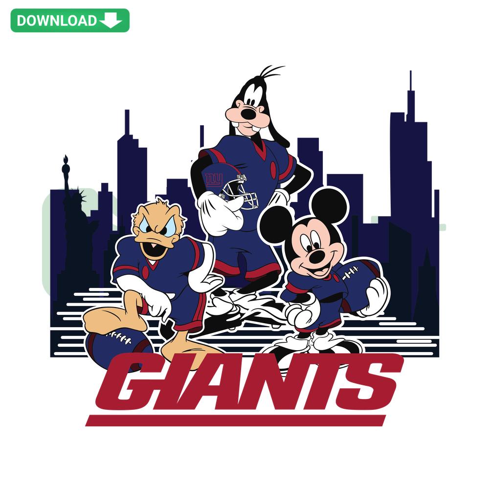 Mickey Mouse Friends Play Football Giants Skyline SVG, Downloadable SVG featuring Disney characters and New York skyline.