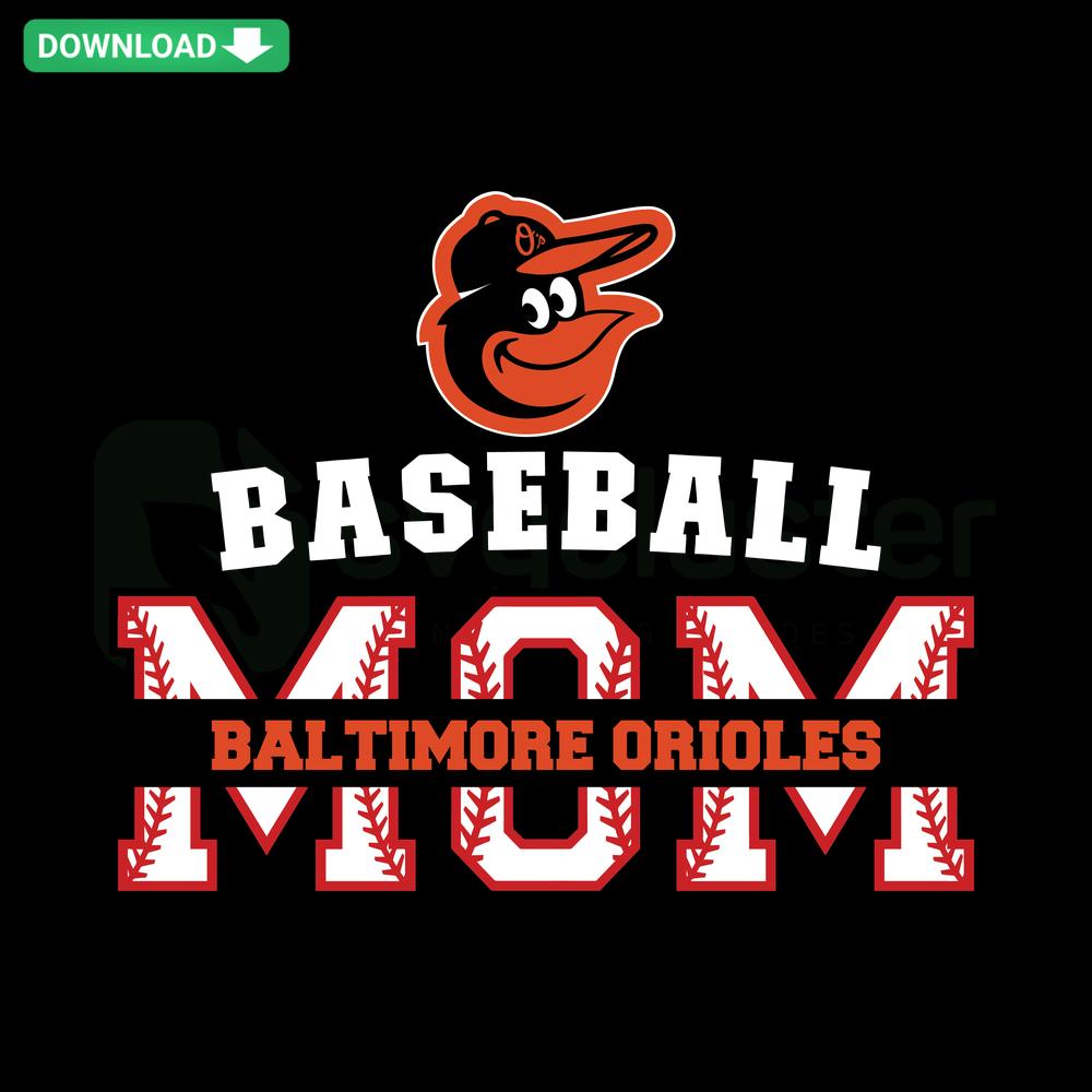 Baltimore Orioles Baseball Mom SVG design with heart and bat motif, premium digital download, perfect for crafting and apparel.