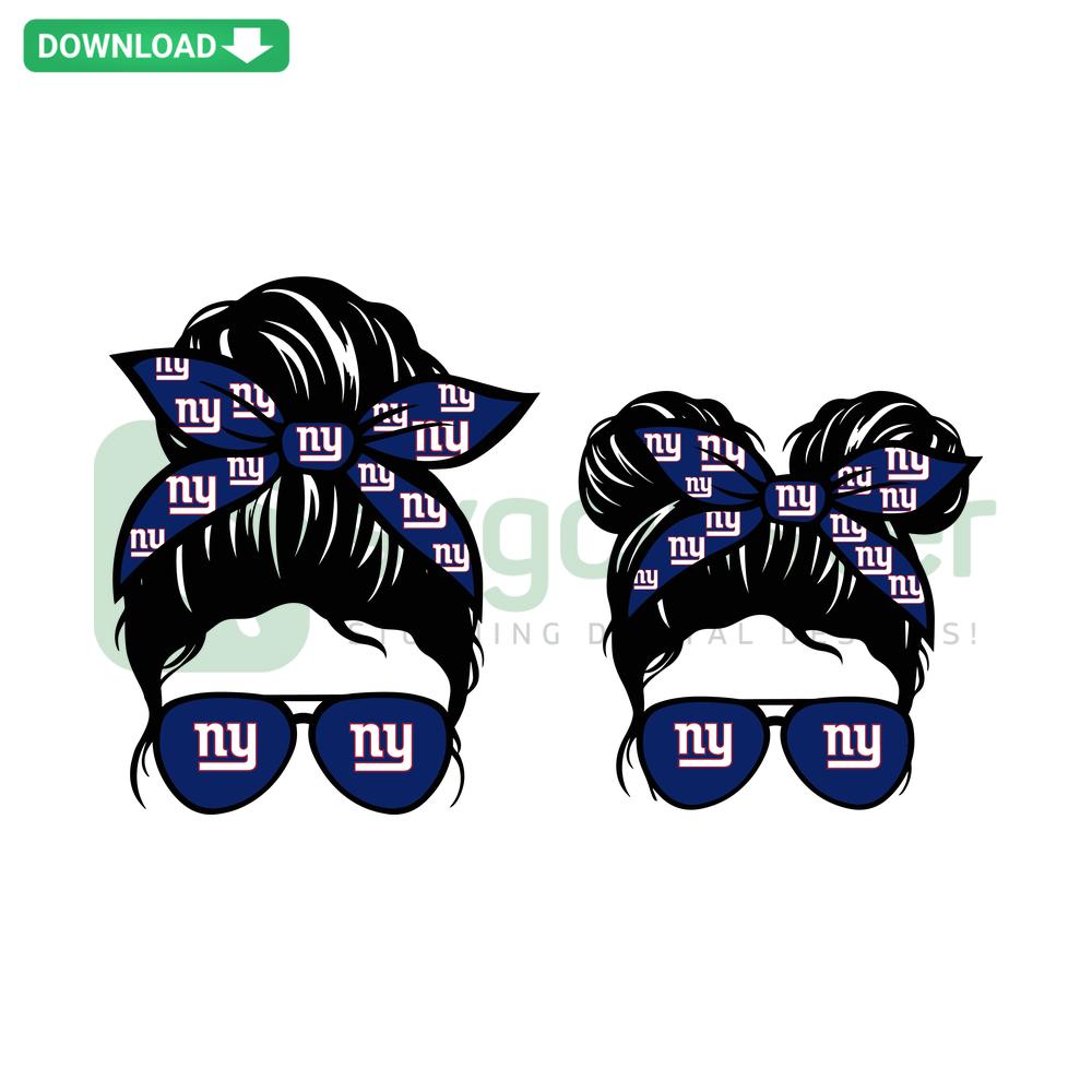 New York Giants Football Mom and Kid Messy Bun SVG, Cricut Ready, Fans, Team Spirit, DIY Project, Sports Lover Design
