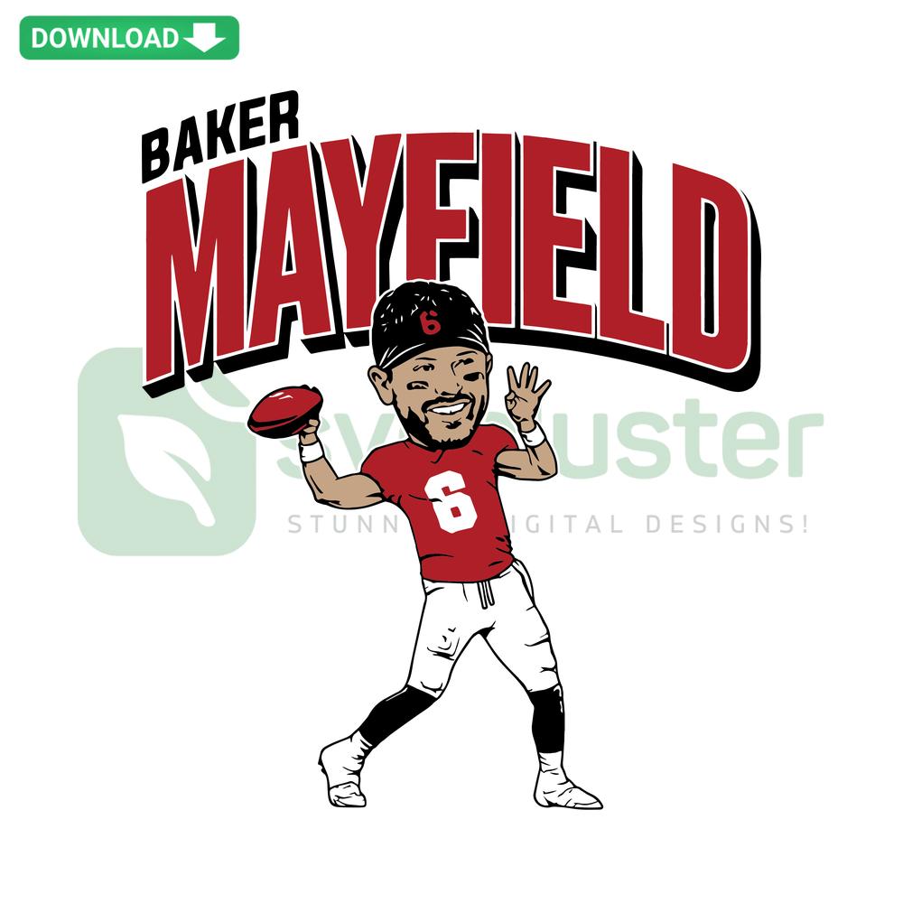 Baker Mayfield caricature in Tampa Bay Buccaneers football gear, editable SVG file, perfect for sports-themed designs.