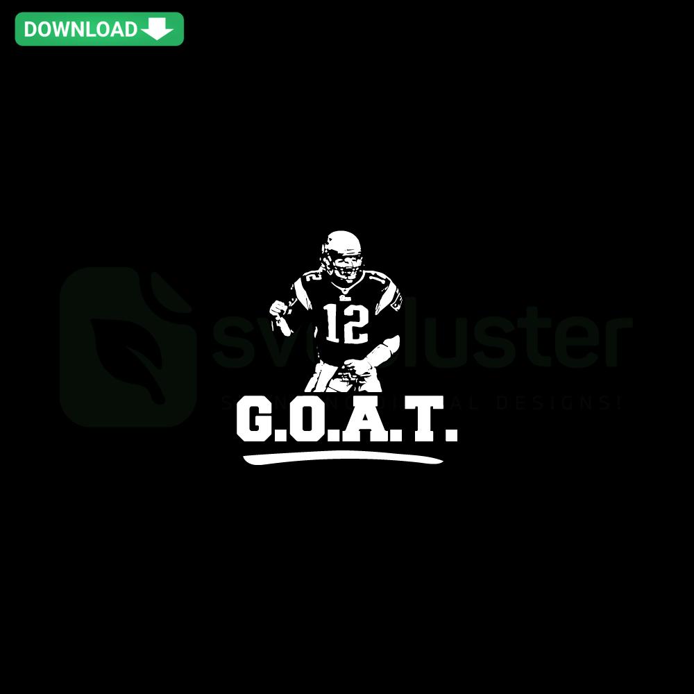GOAT 12 Tom Brady SVG Design, ideal for scrapbooking; features iconic jersey, digital download sports craft file.